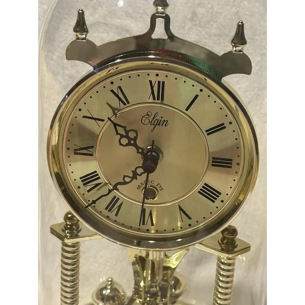 Elgin Magic Eye Anniversary Glass Dome Quartz Rotating Pendulum Clock Vintage